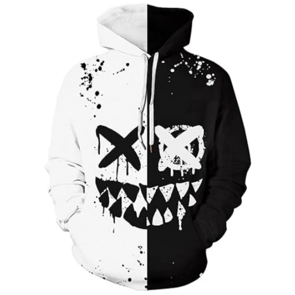 3D Print Pullover Hoodie Sweatshirt Women /Men Black White Smile - Picture 1 of 7
